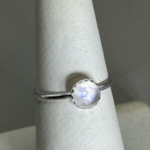 Sterling Silver and White Rainbow Moonstone Minimalist Ring